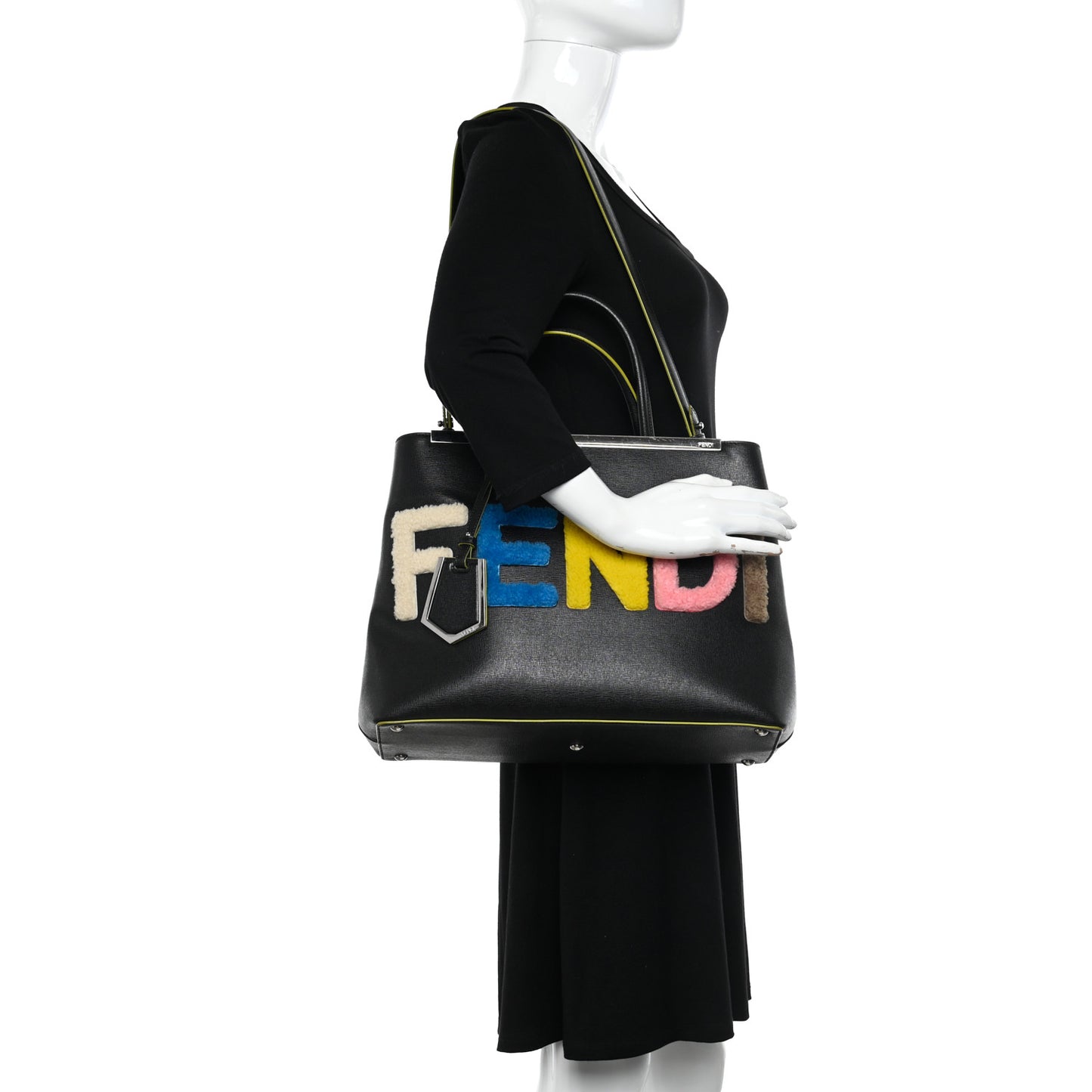 Vitello Elite Shearling Block Letter Regular 2Jours Tote Black