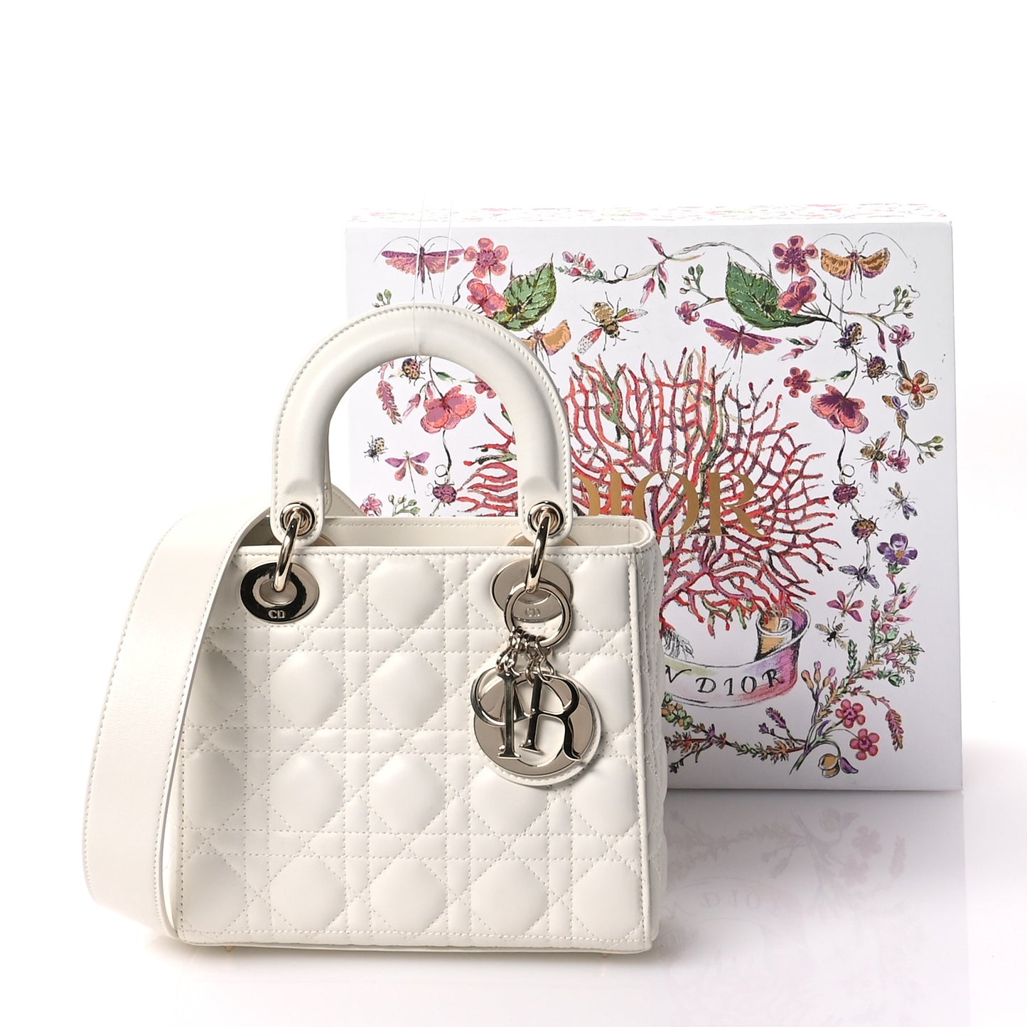 Lambskin Cannage Small My ABCDior Lady Dior White