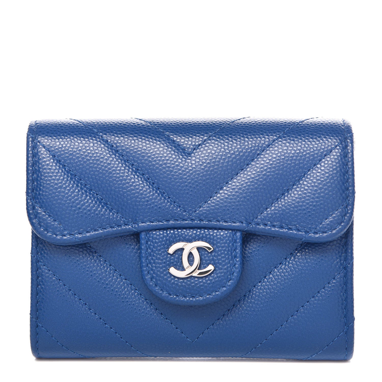 Chanel Caviar Chevron Quilted Card Holder Wallet Bright Blue 1 of 9