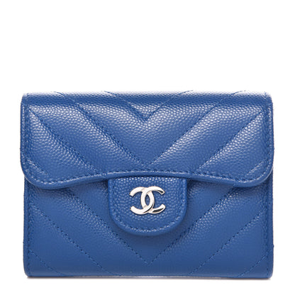 Chanel Caviar Chevron Quilted Card Holder Wallet Bright Blue 1 of 9