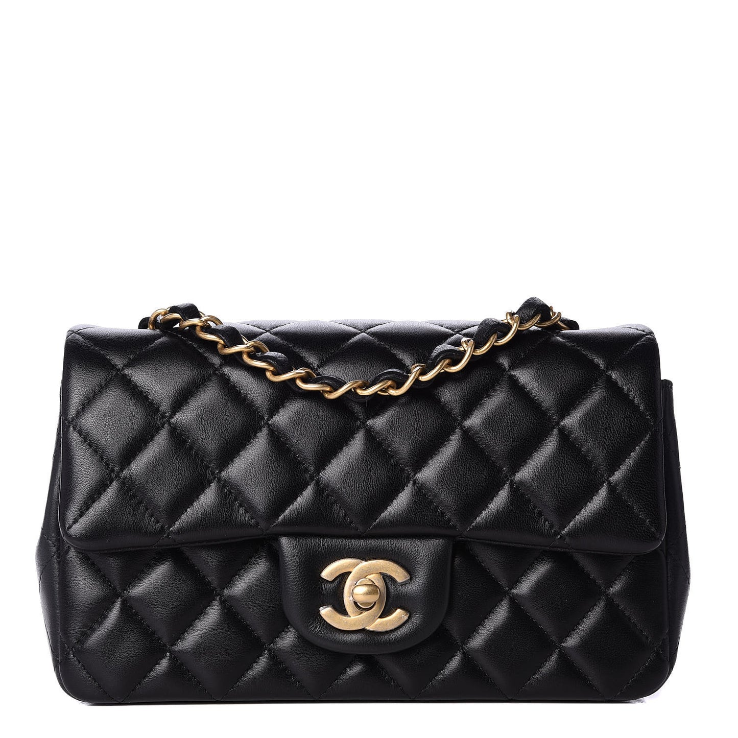 Lambskin Quilted Mini Rectangular Flap Black