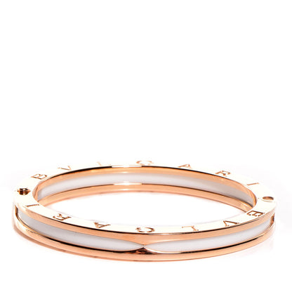 Bulgari 18K Rose Gold White Ceramic B.Zero1 Bangle Bracelet M 1 of 5