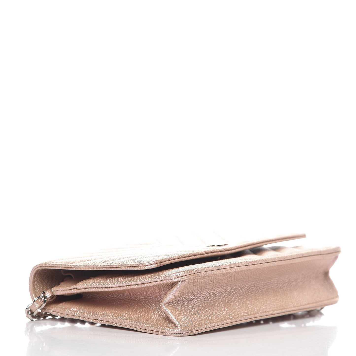 Metallic Caviar Chevron Quilted Wallet On Chain WOC Light Gold