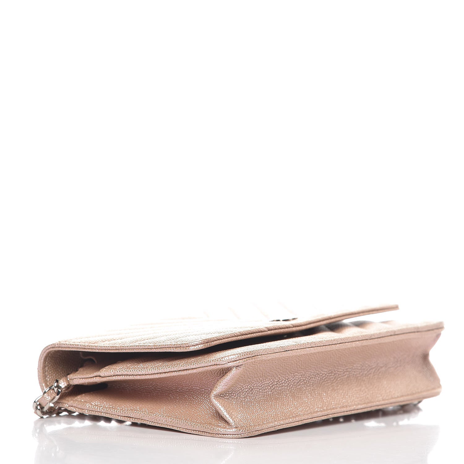 Chanel Metallic Caviar Chevron Quilted Wallet On Chain WOC Light Gold 4 of 11