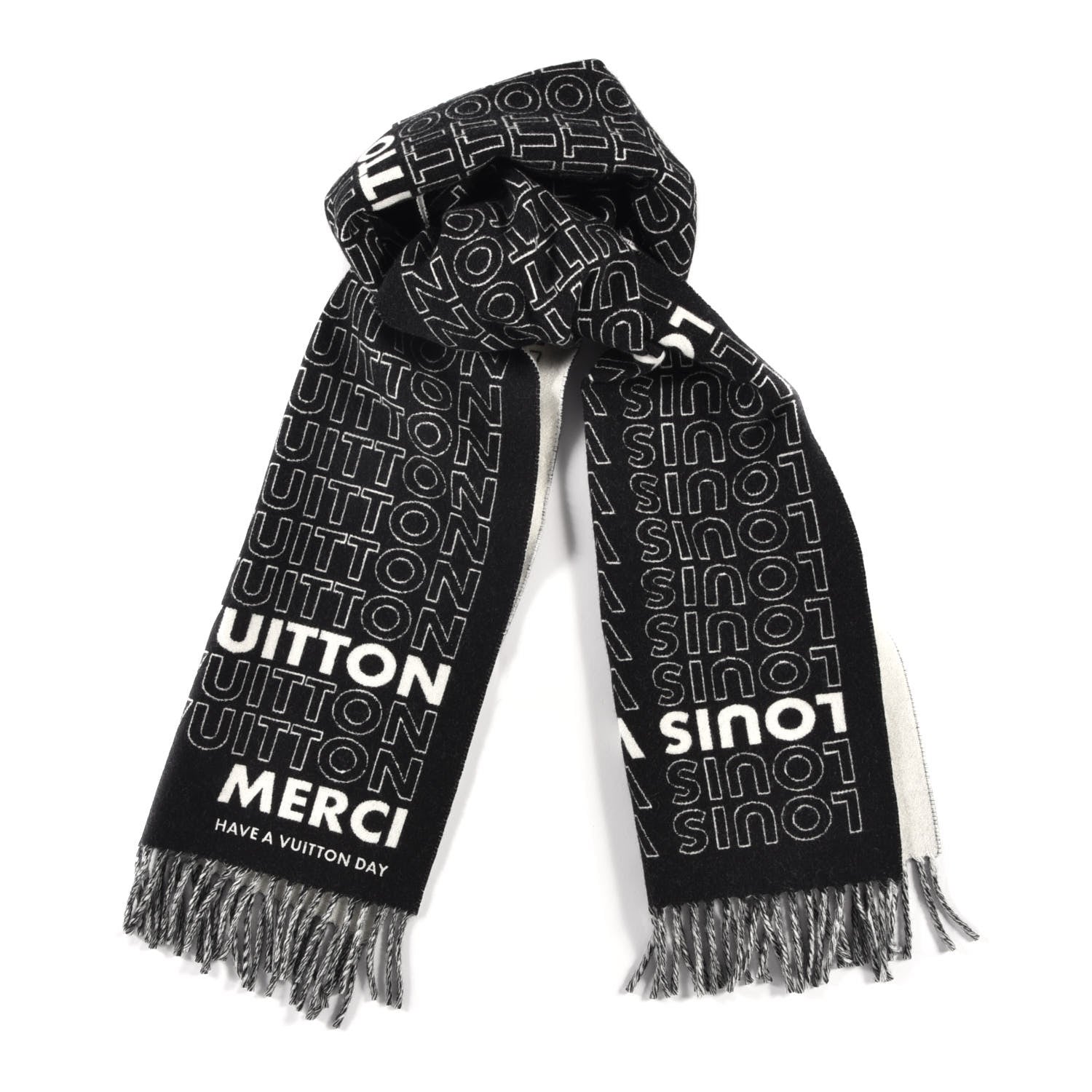 Louis Vuitton Wool Cashmere LV List City Scarf Black 1 of 3