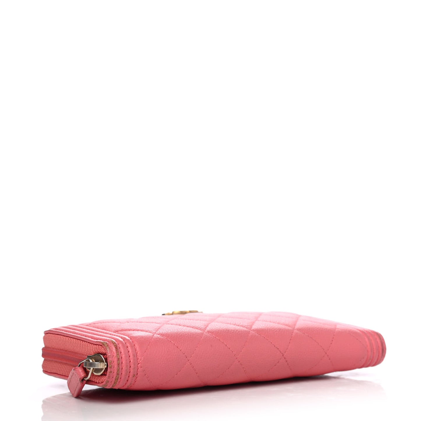 Caviar Quilted Large Boy Zip Around Wallet Coral