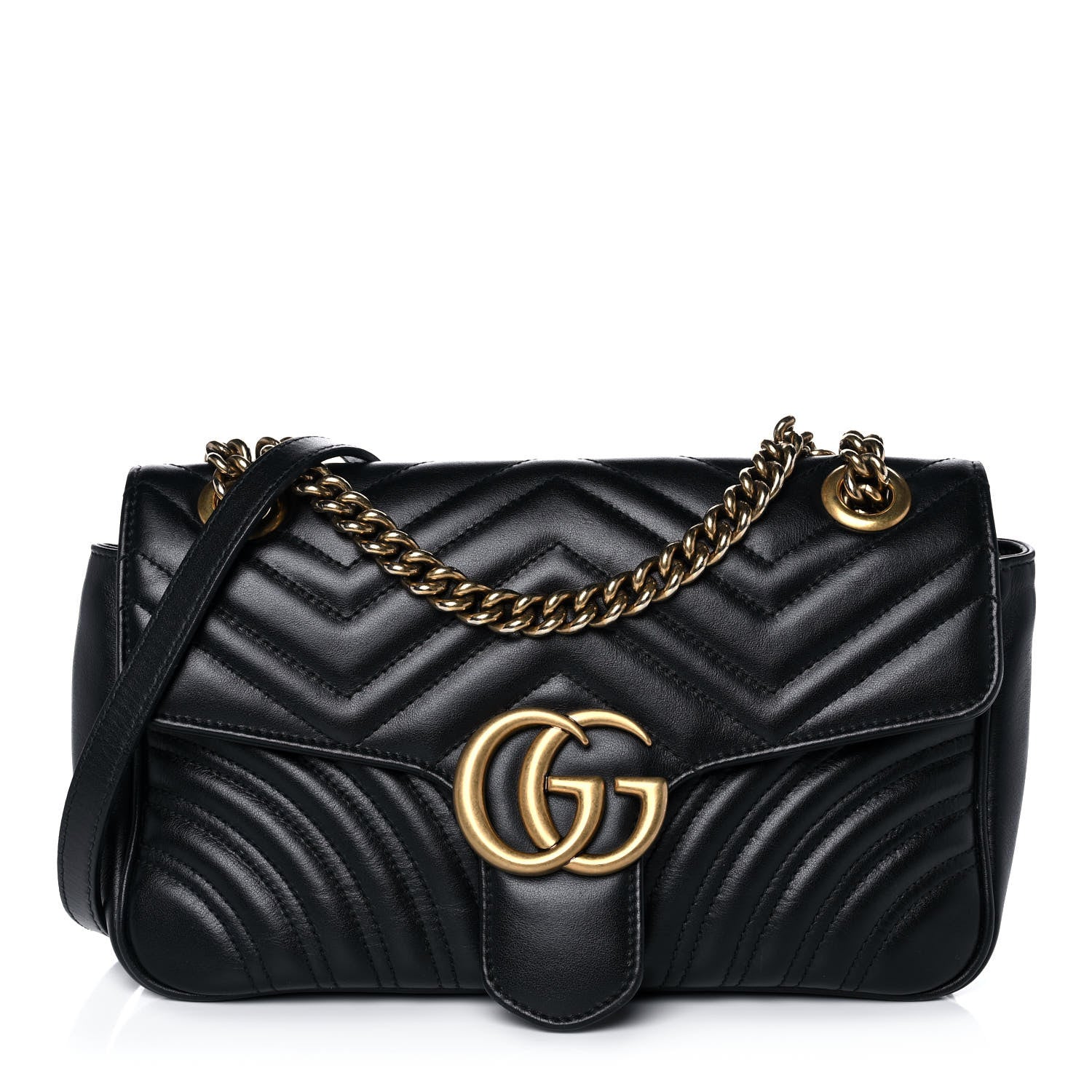 Gucci Calfskin Matelasse Small GG Marmont Shoulder Bag Black 1 of 11