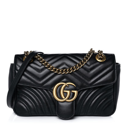 Gucci Calfskin Matelasse Small GG Marmont Shoulder Bag Black 1 of 11