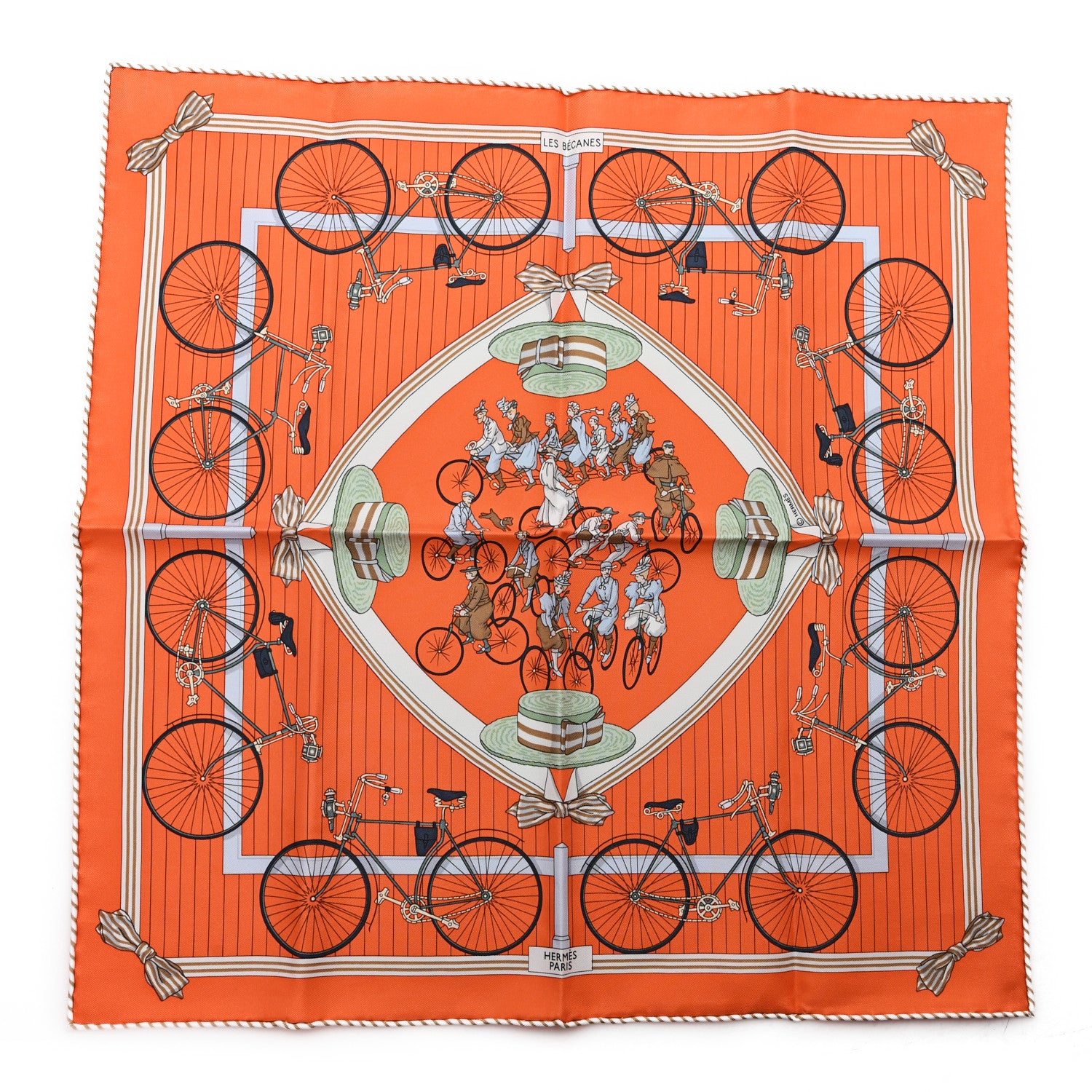 Hermes Silk Les Becanes Scarf 45 Orange Vert Noisette 1 of 3