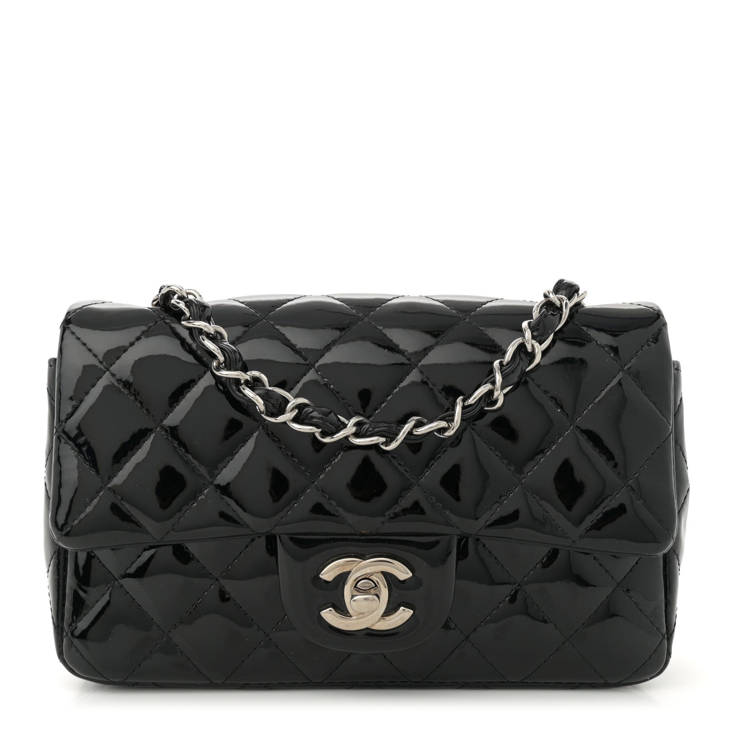 Chanel Patent Calfskin Quilted Mini Rectangular Flap Black 1 of 14