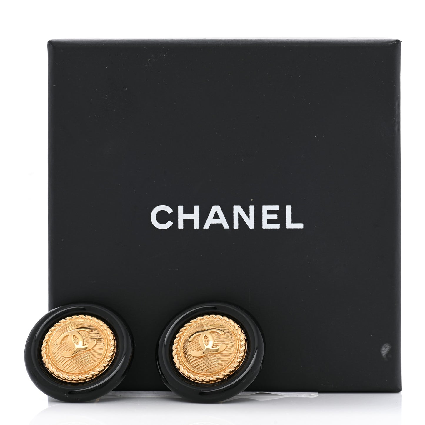 Resin CC Button Earrings Gold Black