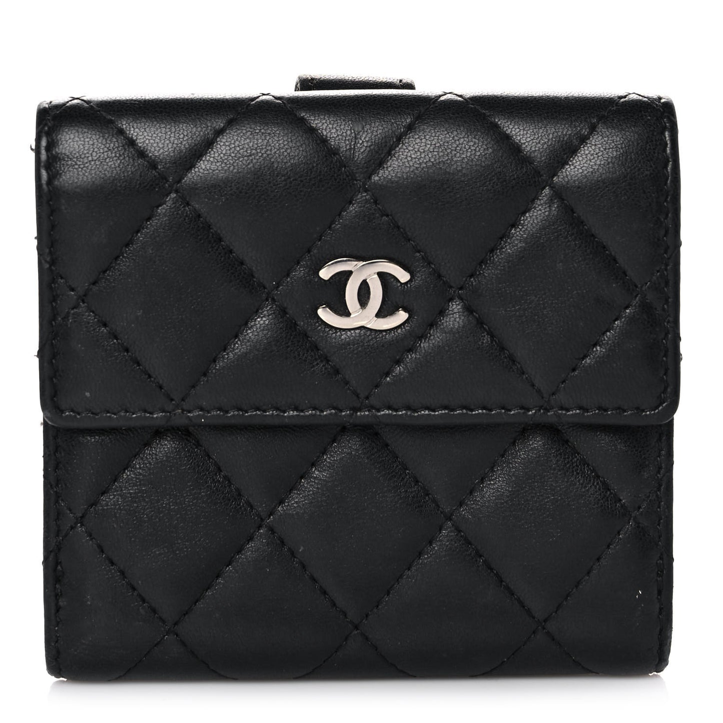Lambskin Quilted Compact French Flap Wallet Black
