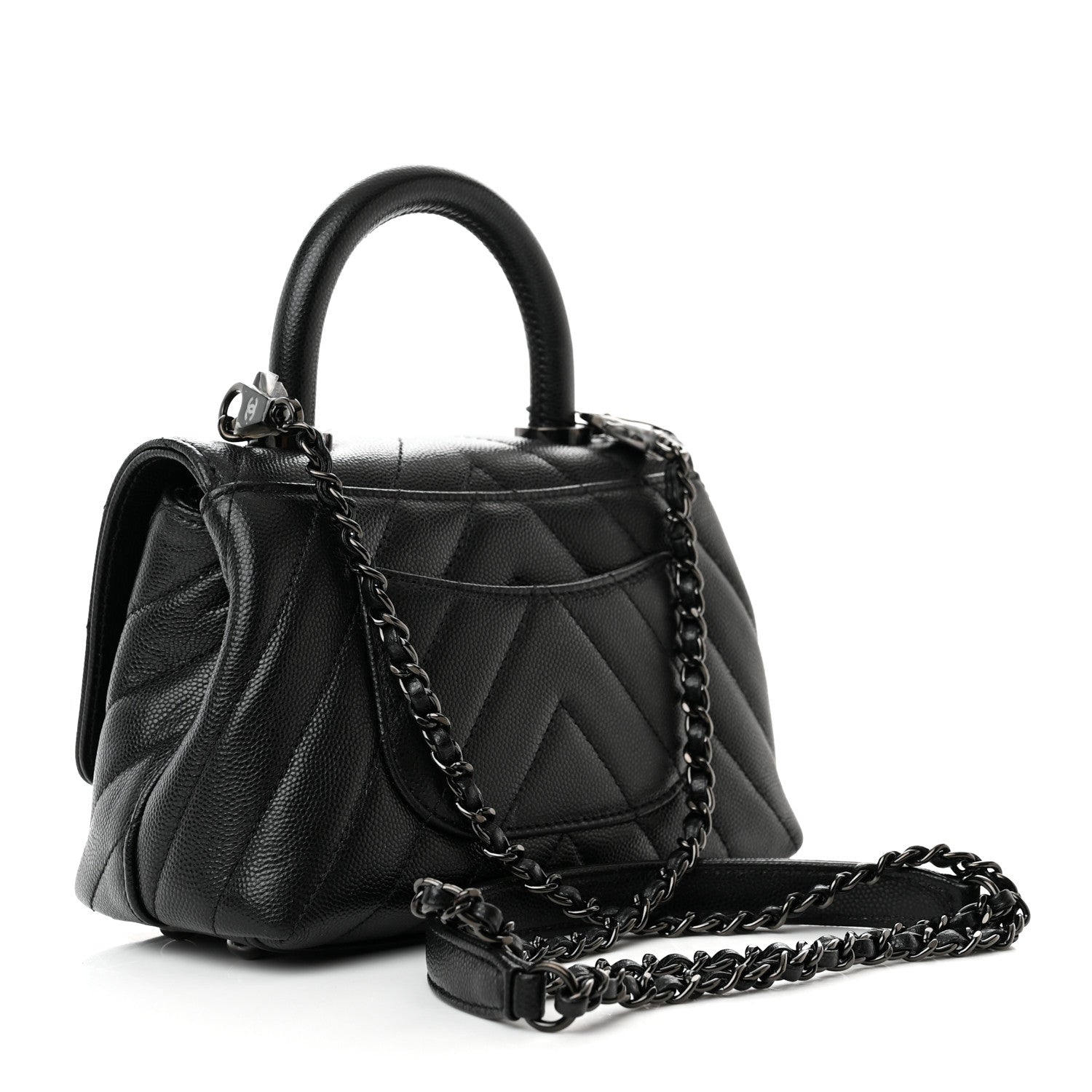Chanel Caviar Chevron Quilted Extra Mini Coco Handle Flap So Black 3 of 11