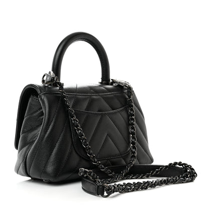 Chanel Caviar Chevron Quilted Extra Mini Coco Handle Flap So Black 3 of 11
