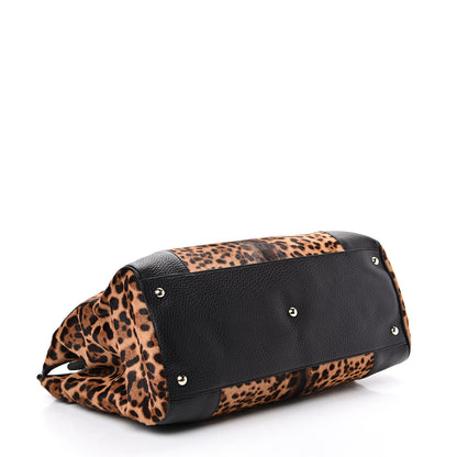 Gucci Calf Hair Leopard Print Large Bamboo Shopper Tote Black 3 of 11