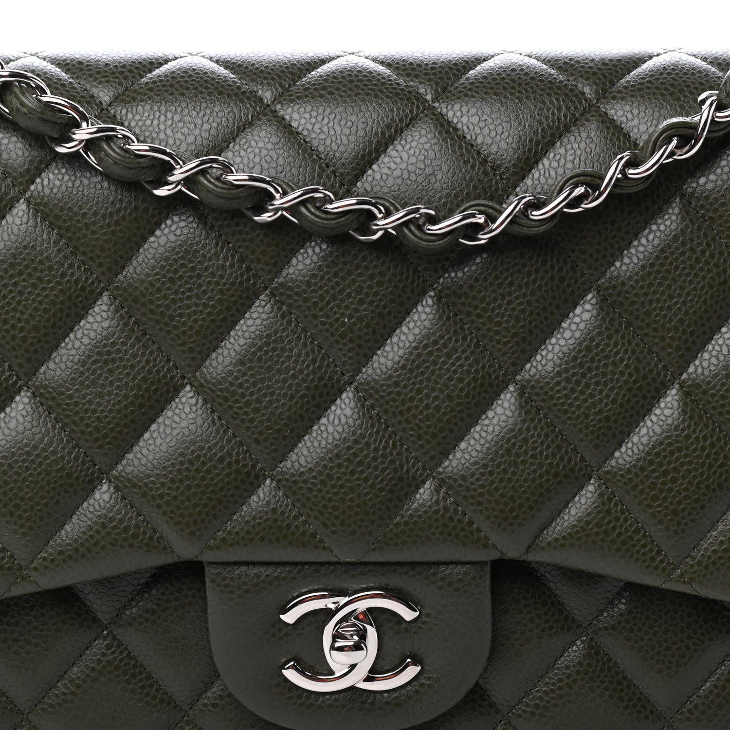 Chanel Caviar Quilted Jumbo Double Flap Dark Green 10 of 10