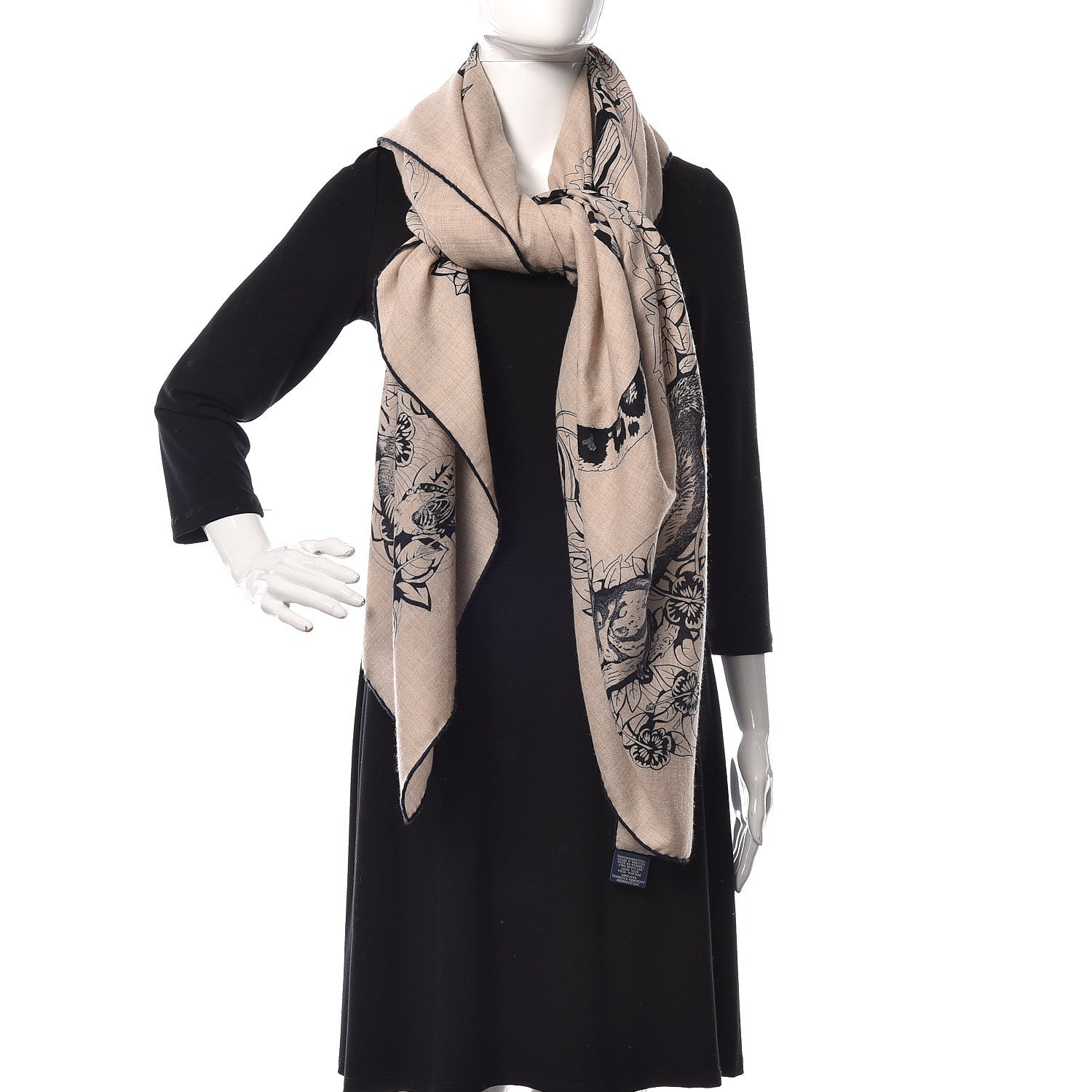 Hermes Cashmere Silk Jungle Love Tattoo Shawl 140 Natural Bleu Black 2 of 5