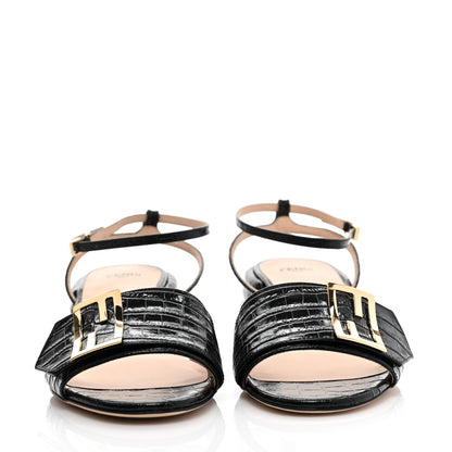 Fendi Vitello Crocodile Embossed Promenade Ankle Strap Sandals 38 Black 2 of 7