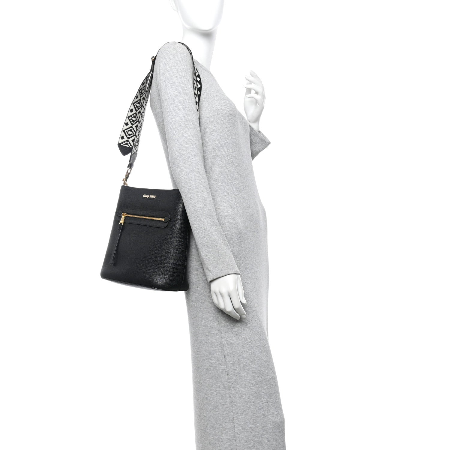 Miu Miu Calfskin Madras Shoulder Bag Black 2 of 12