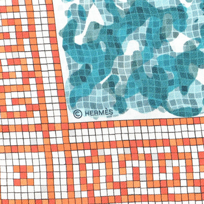 Hermes Silk Hermes A Beverly Hills Scarf 90 Orange Bleu White 3 of 4