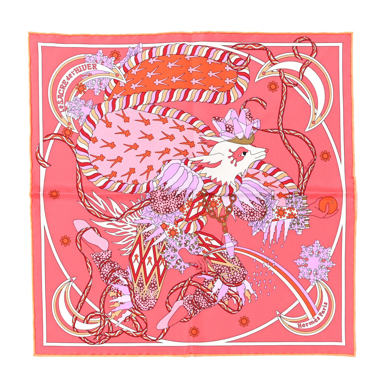 Hermes Silk Le Sacre De L'Hiver Pocket Square 1 of 10