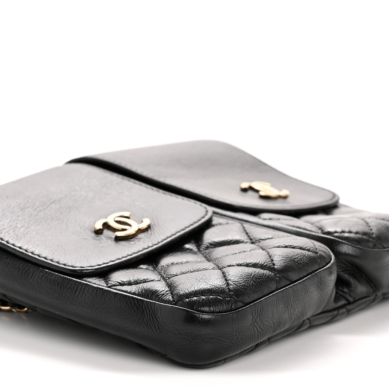 Chanel Glazed Calfskin Quilted Double Pocket Crossbody Flap Black 9 of 15