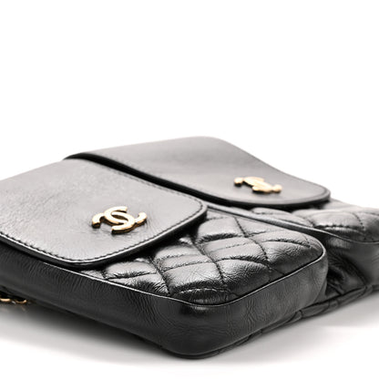 Chanel Glazed Calfskin Quilted Double Pocket Crossbody Flap Black 9 of 15