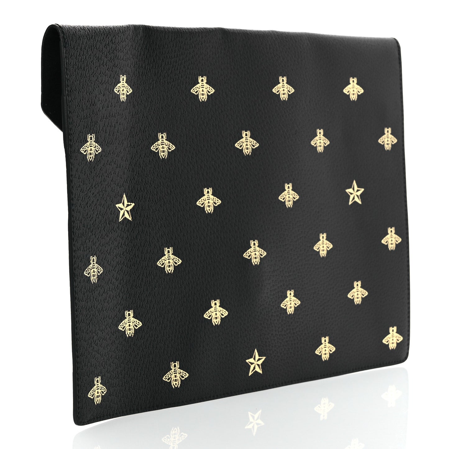Grained Calfskin Bee Star Portfolio Black