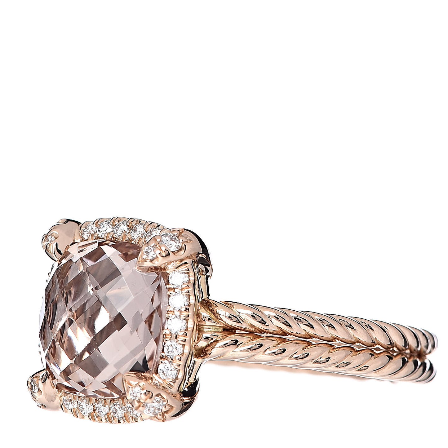 18K Rose Gold Morganite Diamond 9mm Chatelaine Ring 54 6.75