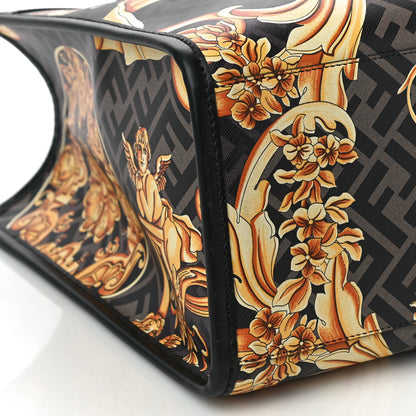Fendi X VERSACE Calfskin Plexiglass Fendace FF Baroque Print Medium Fendi Sunshine Shopper Tote Black Gold 9 of 10