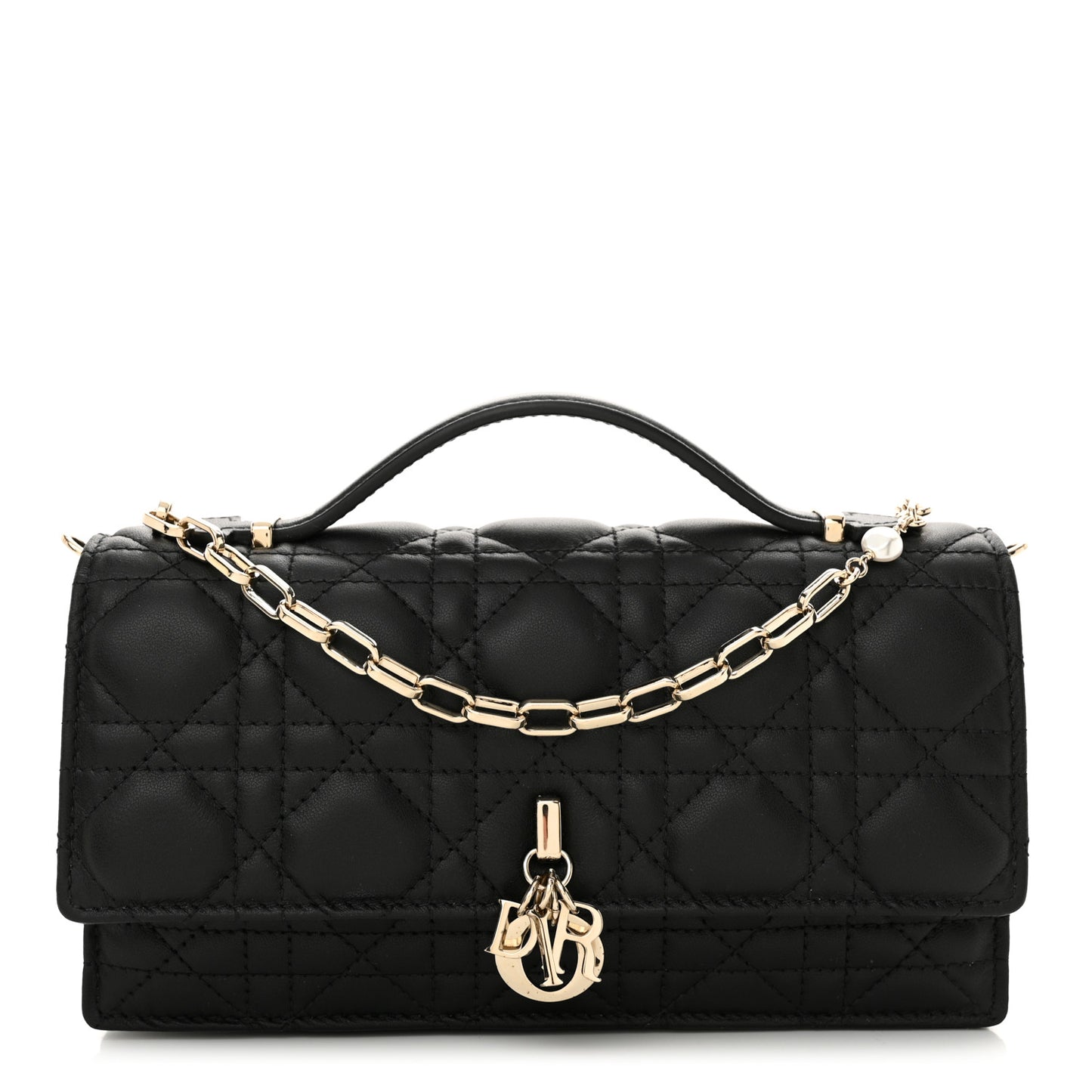 Lambskin Lady Dior Top Handle Clutch Black