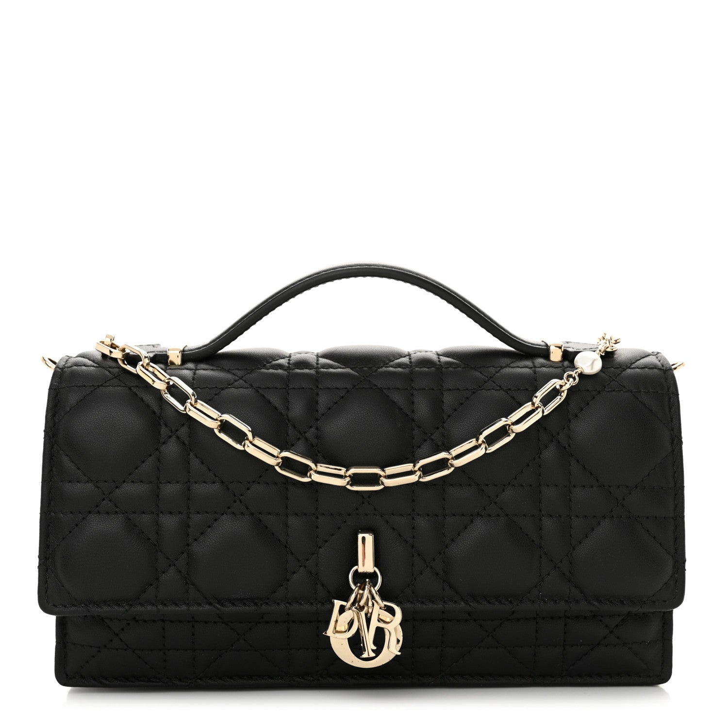 Christian Dior Lambskin Lady Dior Top Handle Clutch Black 1 of 10