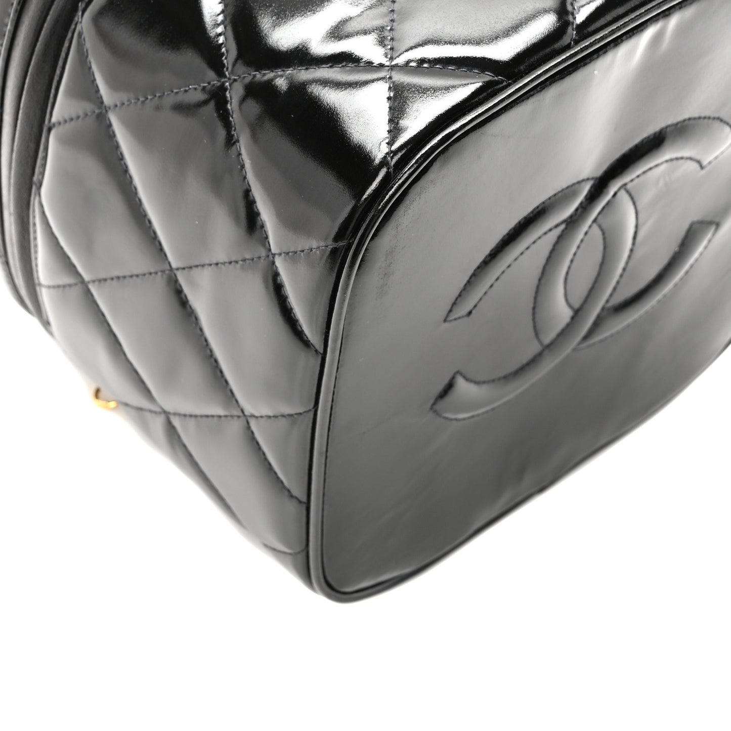Patent Quilted Top Handle Vanity Case Black