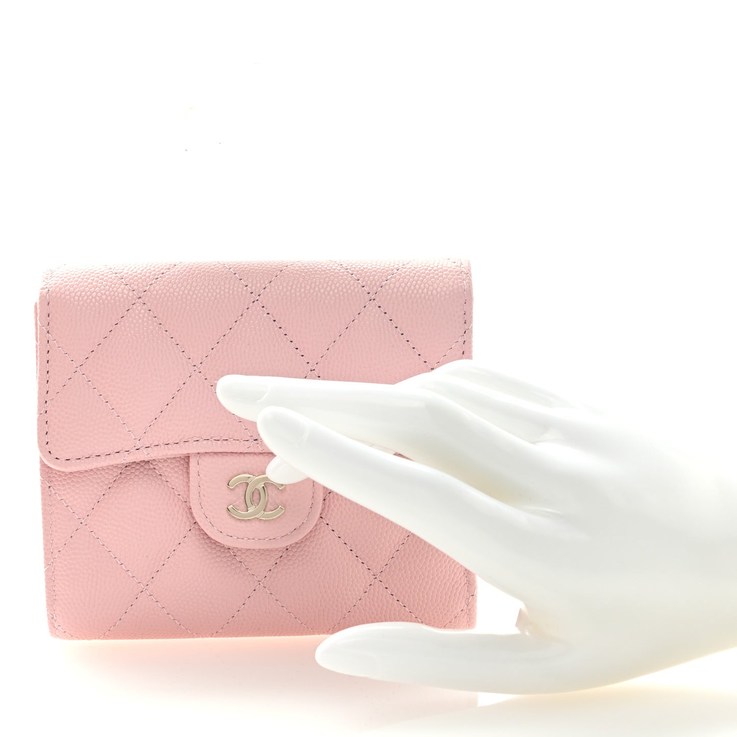 Caviar Quilted Compact Flap Wallet Light Pink