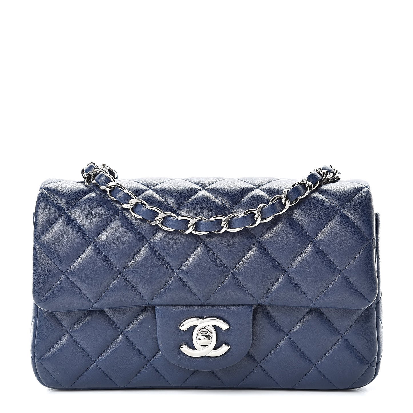 Lambskin Quilted Mini Rectangular Flap Dark Blue
