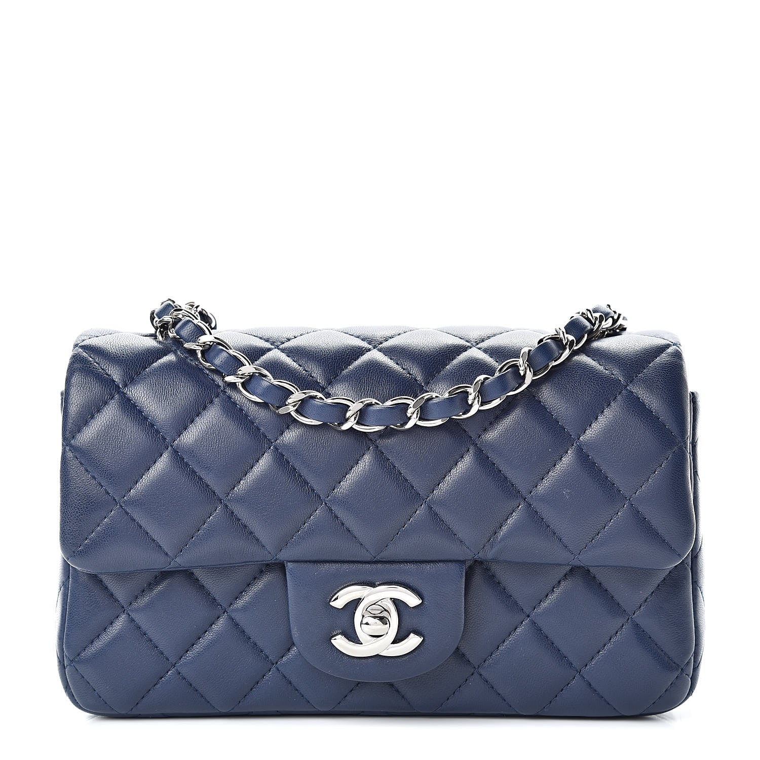 Chanel Lambskin Quilted Mini Rectangular Flap Dark Blue 1 of 12