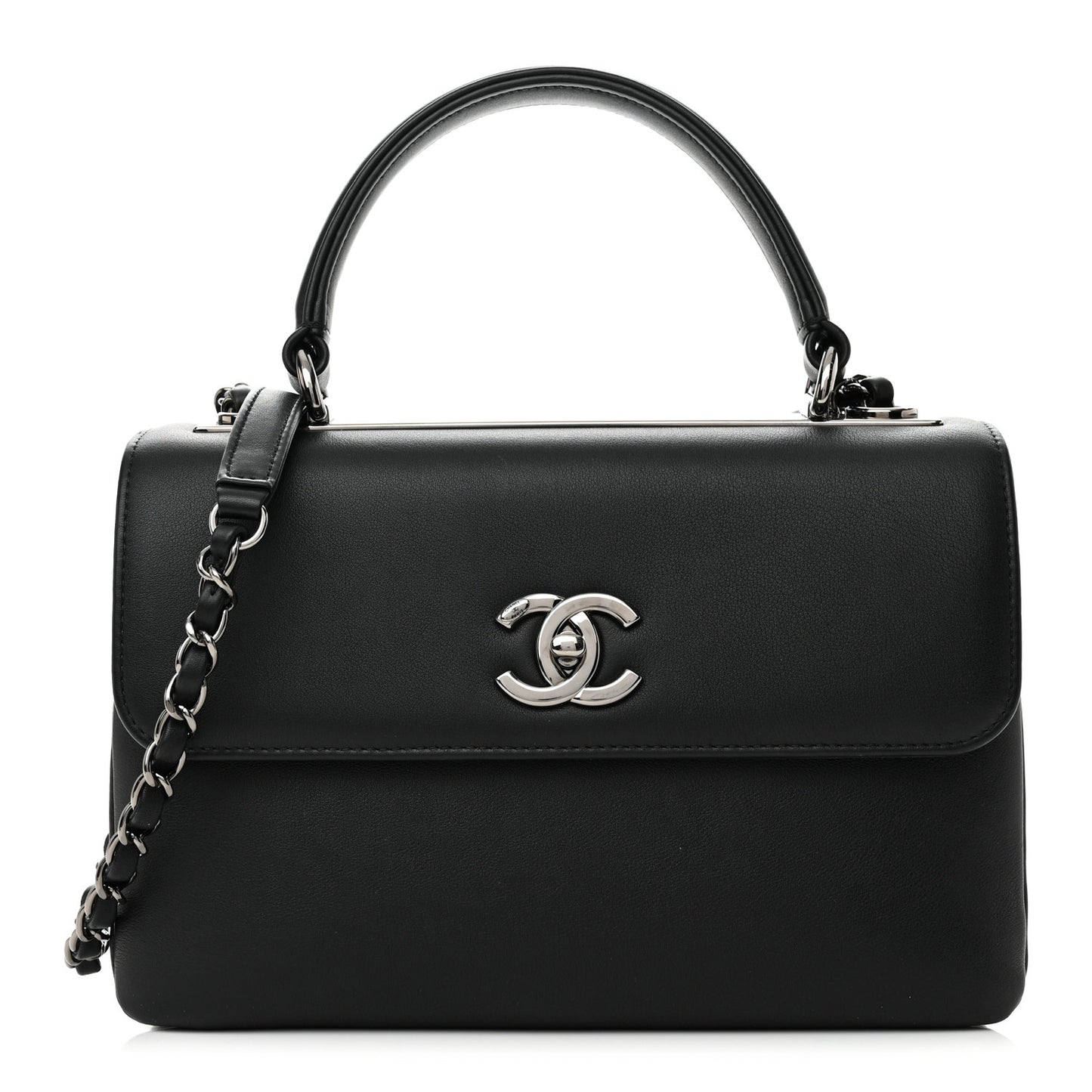Calfskin Small Trendy CC Dual Handle Flap Bag Black