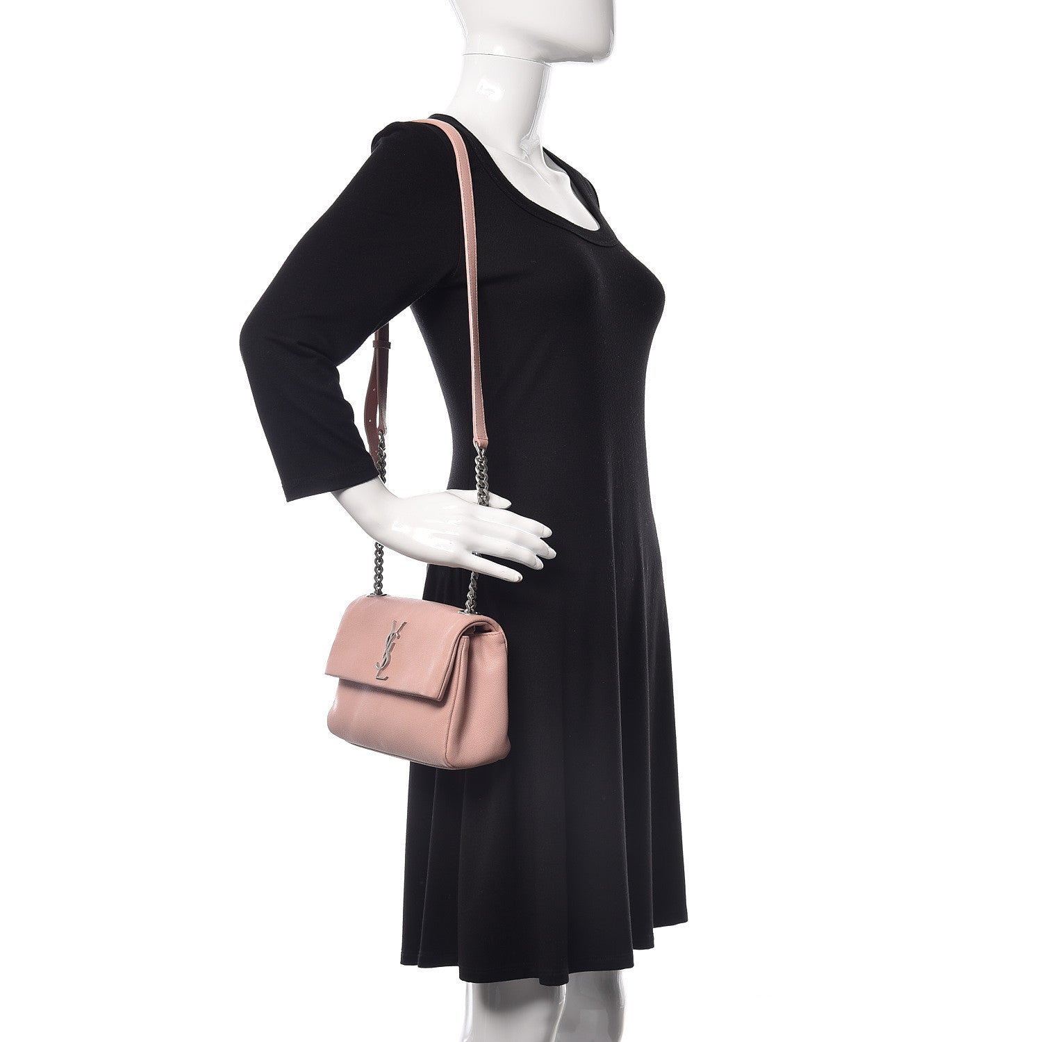 Saint Laurent Grain De Poudre Small West Hollywood Monogram Fold-Over Bag Pale Blush 2 of 11