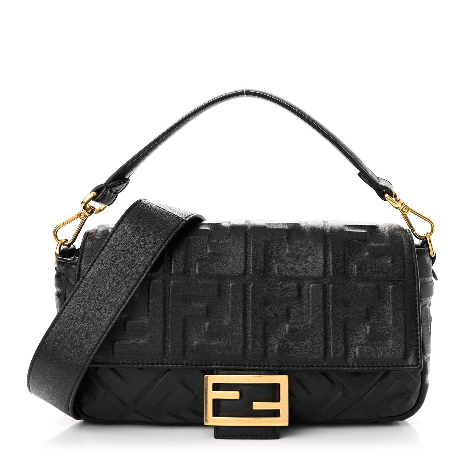 Fendi Nappa FF 1974 Embossed Baguette Black 1 of 7