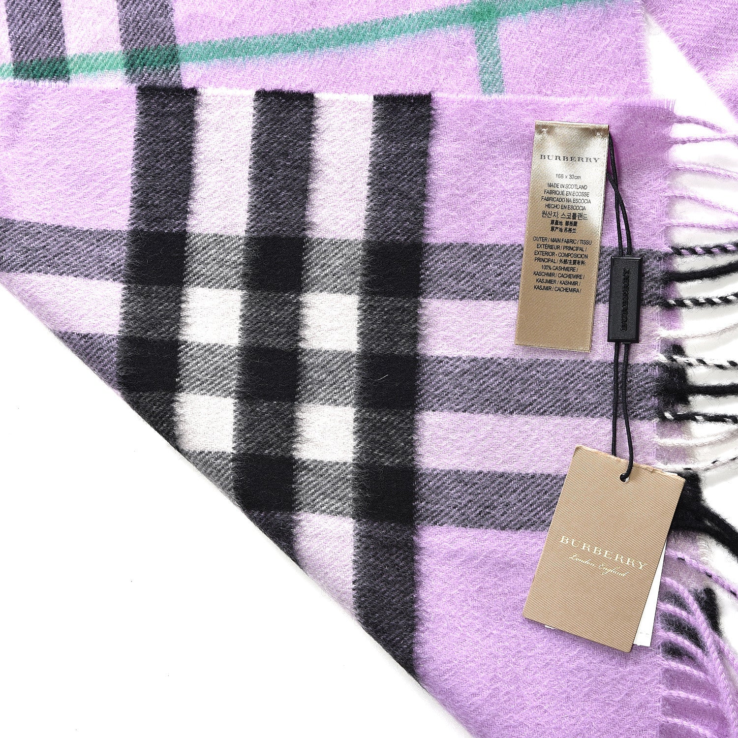 Burberry Cashmere Giant Check Icon Stripe Fringe Scarf 4 of 4