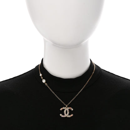 Chanel Crystal Pearl CC Pendant Necklace Gold Pink 2 of 7