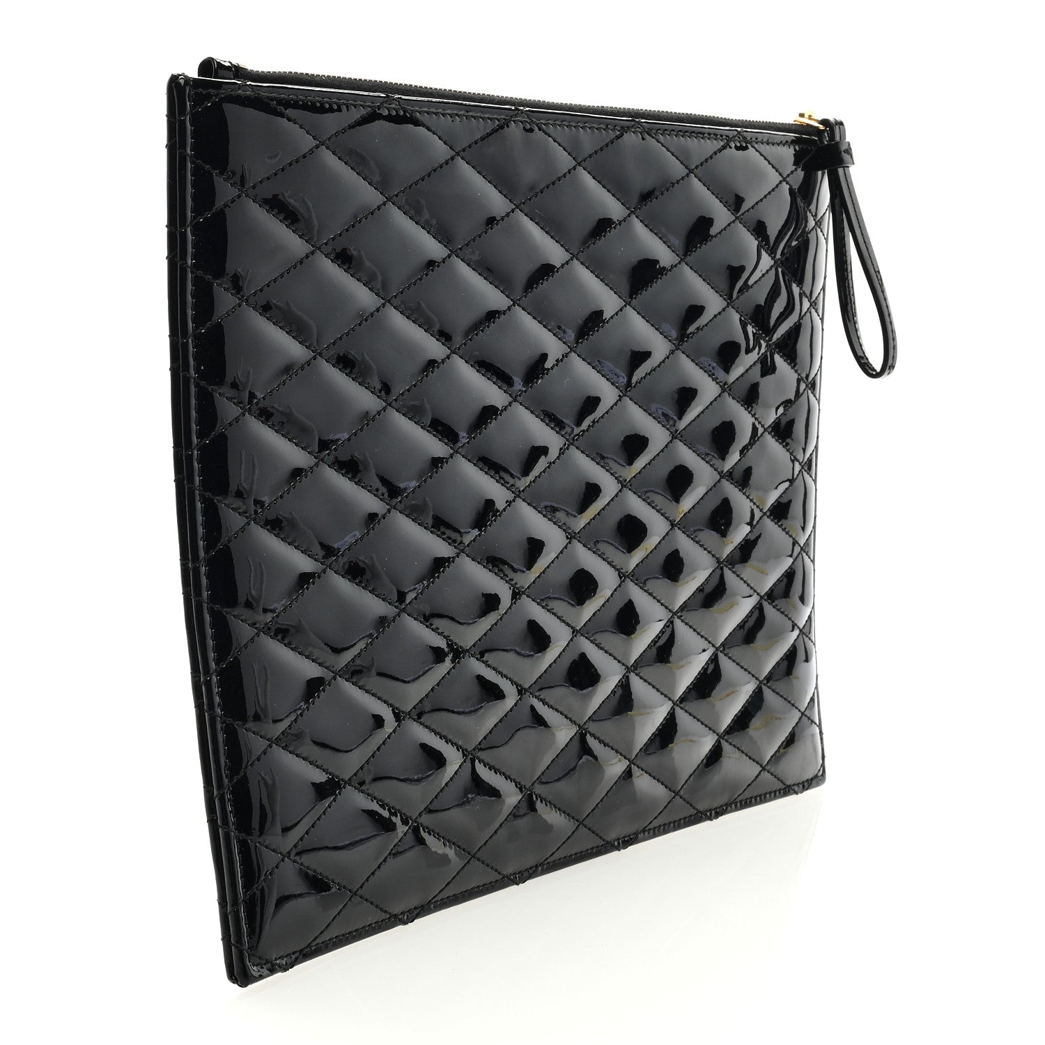 Saint Laurent Patent Calfskin Quilted Zipped Pouch Black 3 of 6