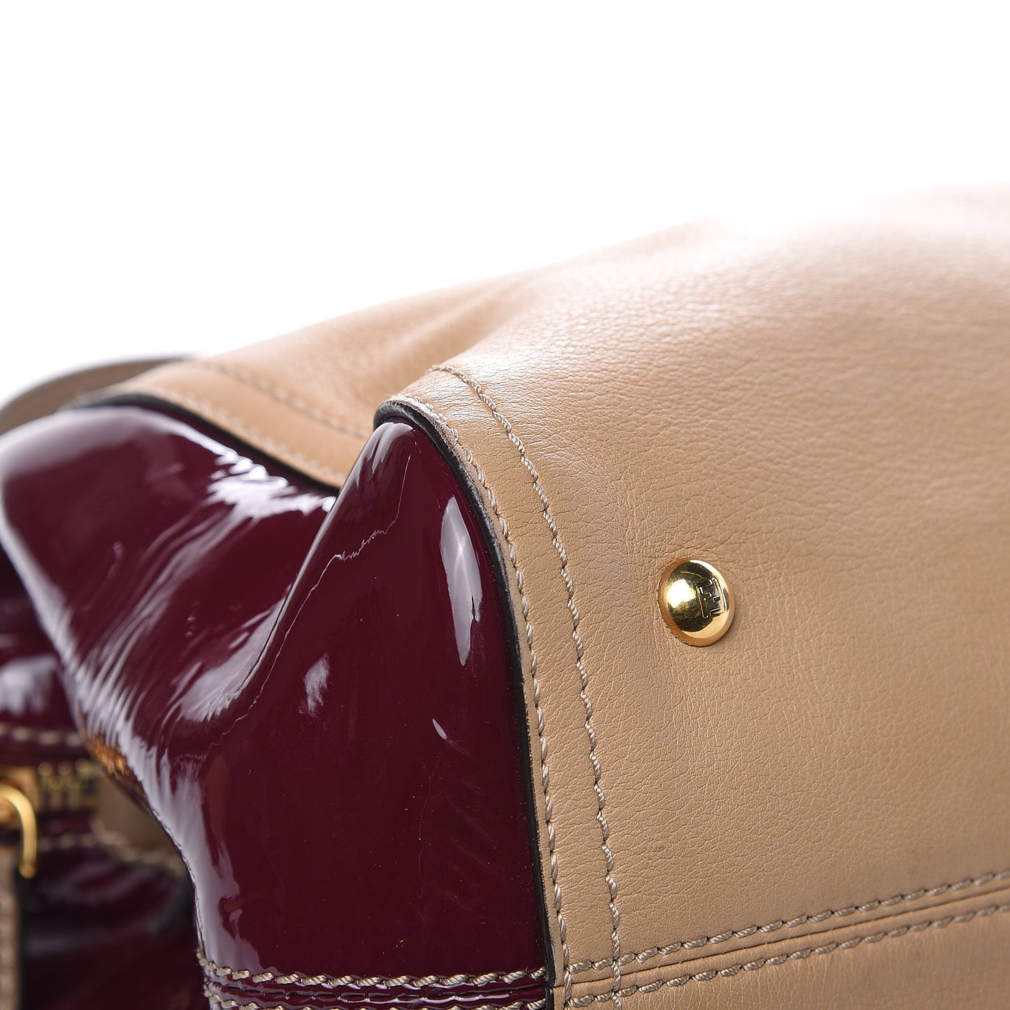 Calfskin Patent Small Chameleon Tote Cognac Bordeaux