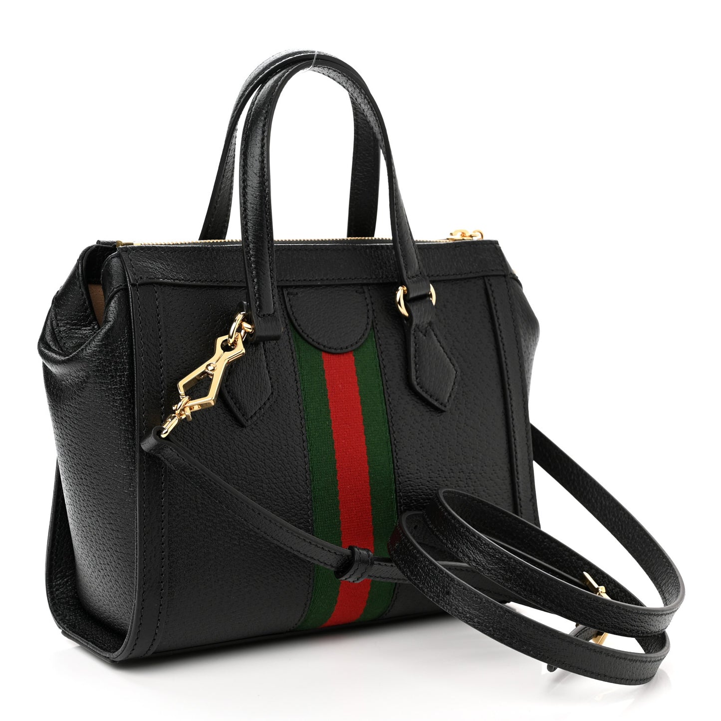 Textured Calfskin Web Small Ophidia Tote Bag Black