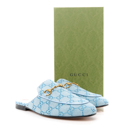Gucci Canvas GG Monogram Nappa Womens Princetown Slippers 38.5 Porcelain Light Blue Dark Porcelain Light Blue 9 of 9