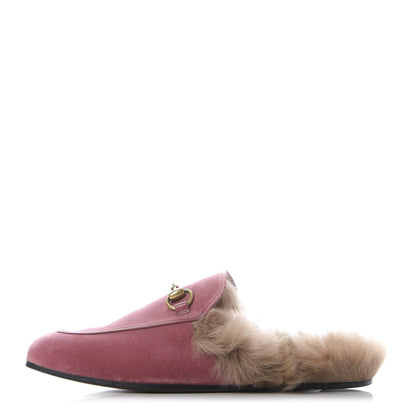 Gucci Velvet Fur Mens Princetown Slippers 6 Pink 1 of 8