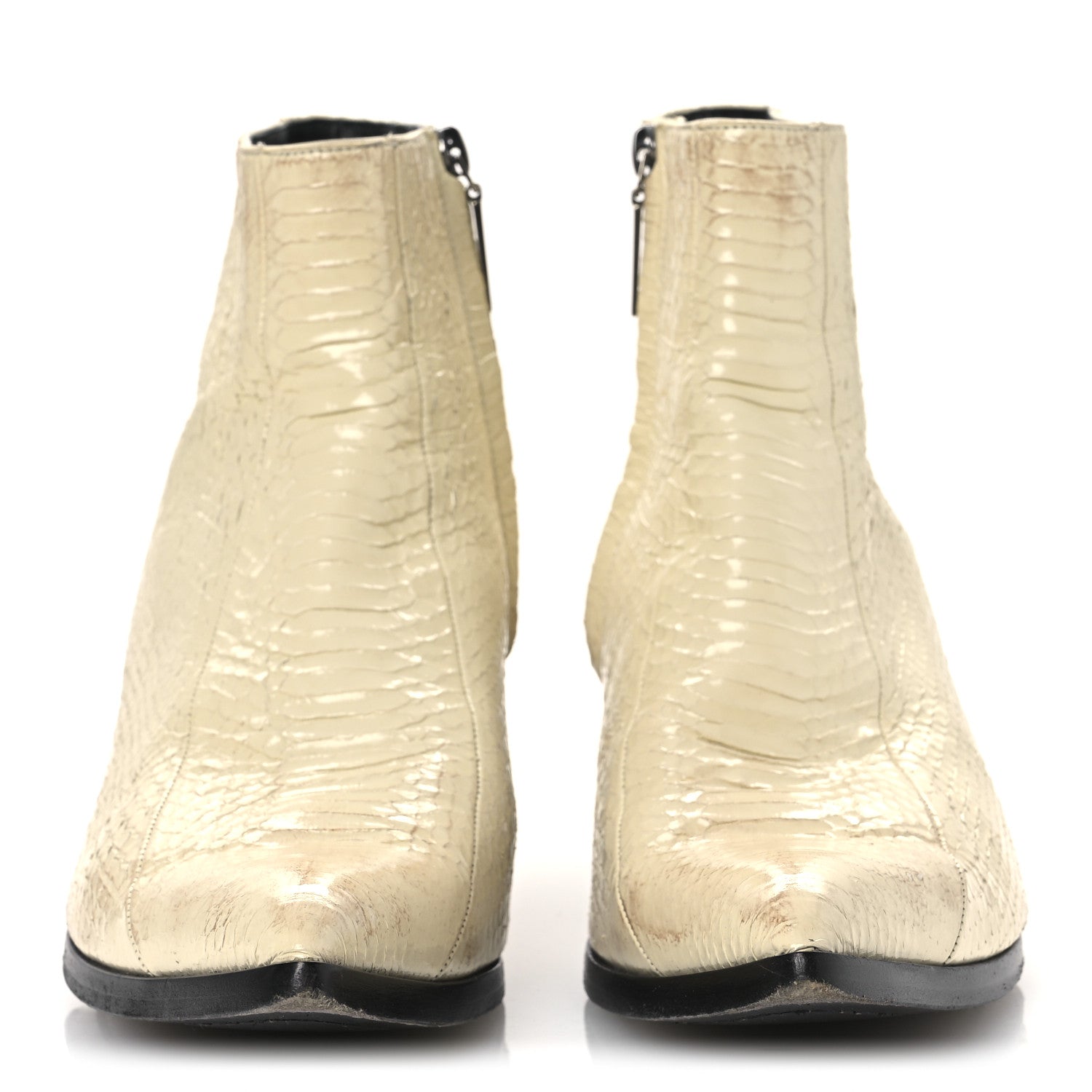 Saint Laurent Lacquered Snakeskin Ayers Finn 60 Crop Zip Boots 41 Cream 4 of 15