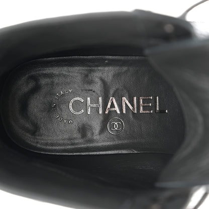 Chanel Calfskin Shiny Calfskin Quilted Lace Up Combat Boots 37.5 Dark Grey Black 7 of 10