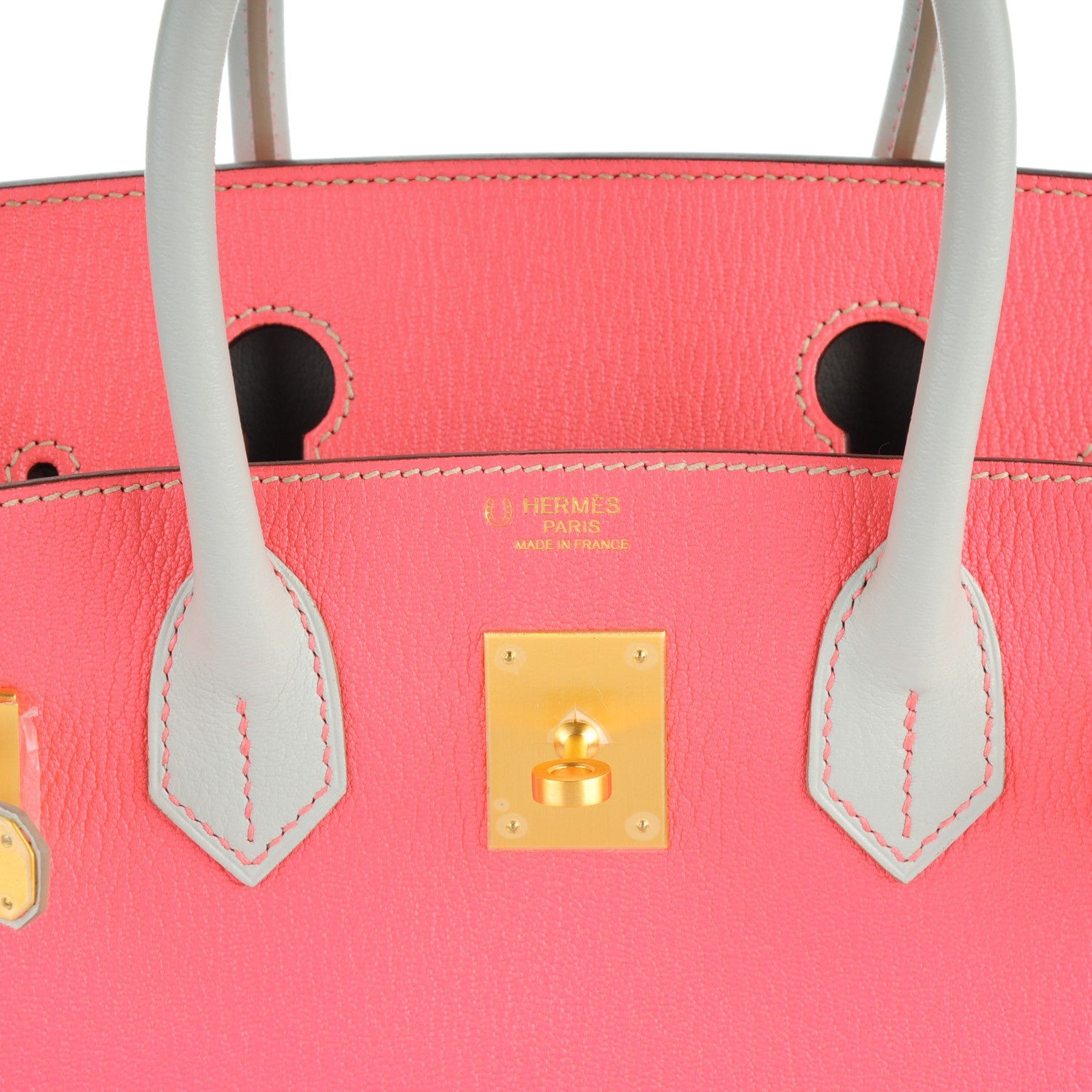 Hermes Chevre Mysore Bi-Color Horseshoe Birkin 30 Rose Lipstick Gris Perle 10 of 25