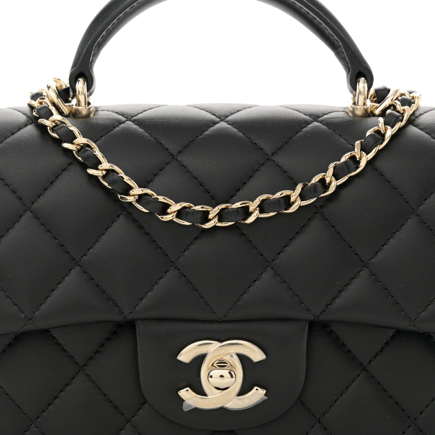 Lambskin Quilted Mini Top Handle Rectangular Flap Black